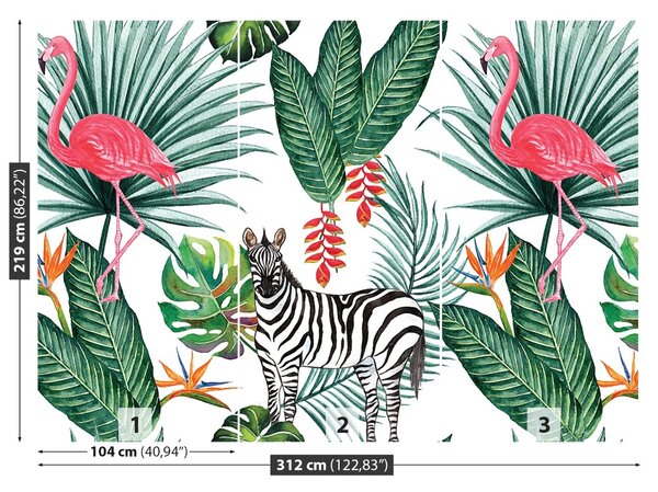 Carta da parati Zebra e fenicottero 104x70 cm
