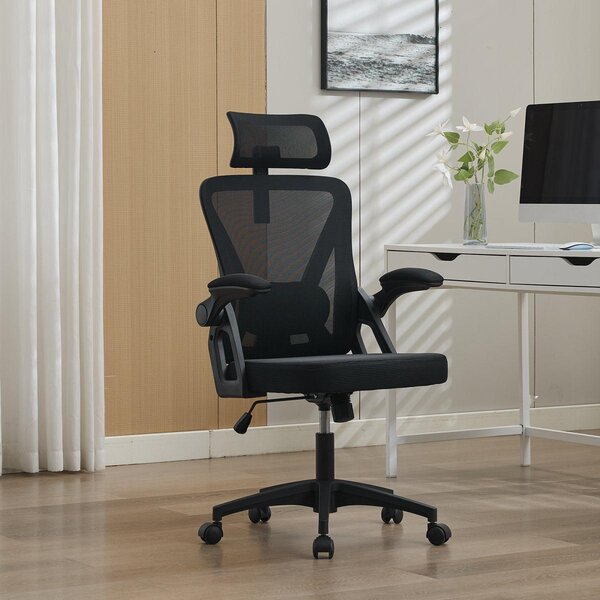 Sedia da ufficio ergonomica in rete con supporto lombare e poggiatesta regolabili – Sedia da scrivania direzionale a schienale alto per casa/ufficio. Nera