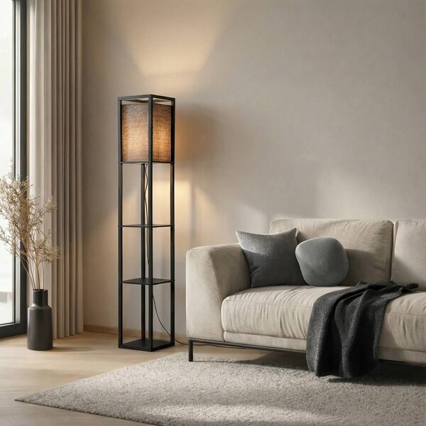 Lampada da terra Birta Lindby, Nero, Soggiorno / Sala da pranzo, Legno, Moderno, Lampada da terra