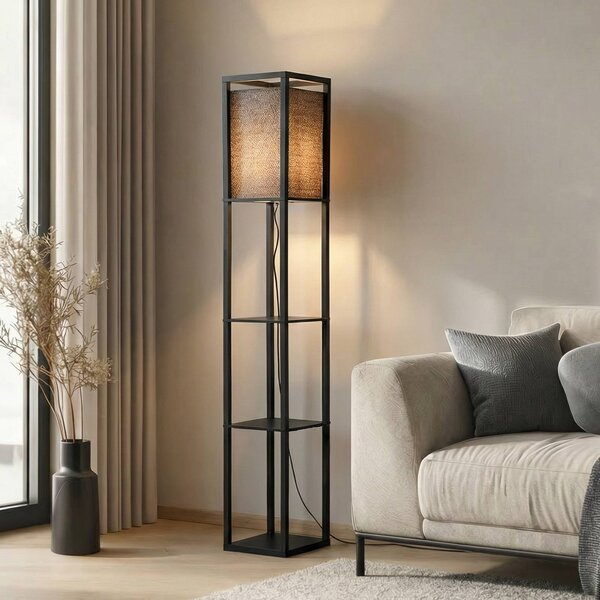 Lampada da terra Birta Lindby, Nero, Soggiorno / Sala da pranzo, Legno, Moderno, Lampada da terra