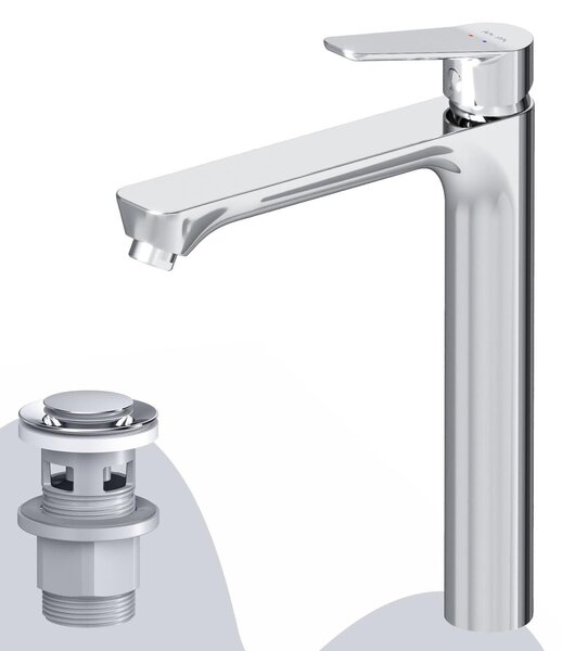 Miscelatore per lavabo con sistema di scarico a pulsante, cromo