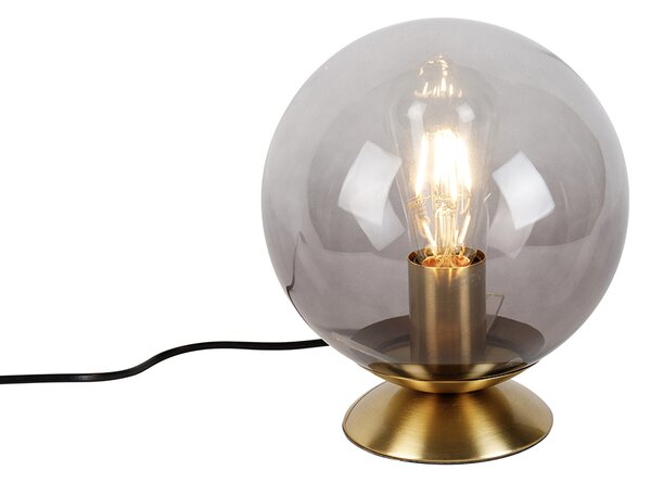 Lampada da tavolo Art Déco in ottone con vetro fumé - Pallon