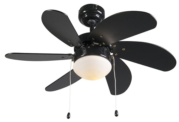 Ventilatore da soffitto nero con stampa legno 80 cm con cordino - Fresh