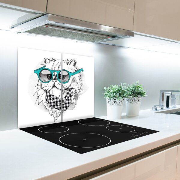 Tagliere in vetro Gatto con occhiali 60x52 cm