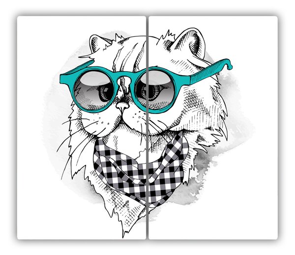 Tagliere in vetro Gatto con occhiali 60x52 cm
