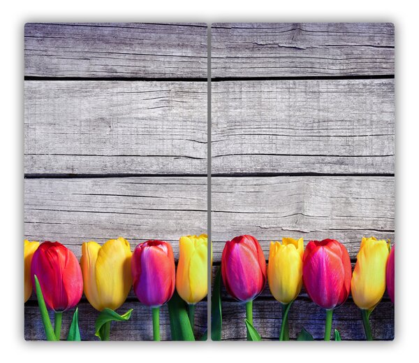 Tagliere in vetro Tulipani sul legno 60x52 cm
