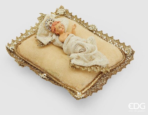 EDG - Enzo De Gasperi Gesù Bambino con Cuscino Presepe 14x12cm Decorazione Natalizia