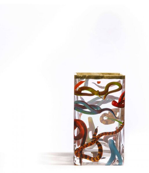 "VASO IN VETRO TOILETPAPER SELETTI CM. 10X8 H.14 SNAKES ART. 14121"