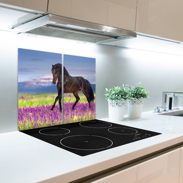 Tagliere in vetro temperato Cavallo nel campo della lavanda 60x52 cm