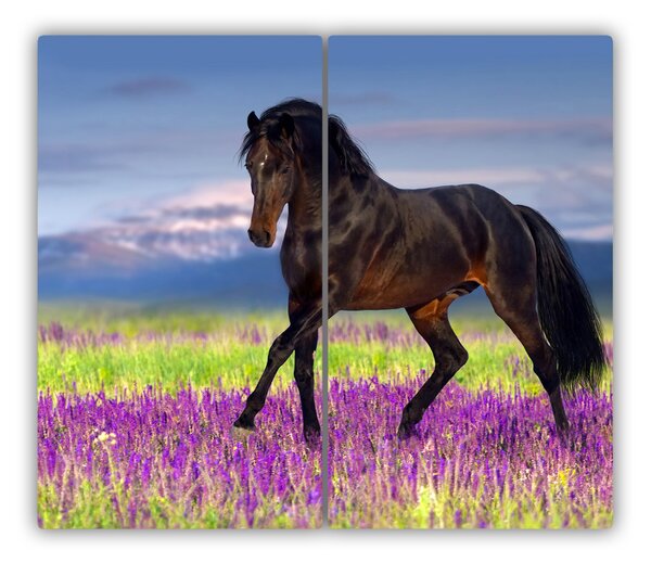 Tagliere in vetro temperato Cavallo nel campo della lavanda 60x52 cm