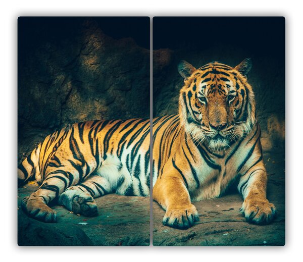 Tagliere in vetro Tigre in una grotta 60x52 cm
