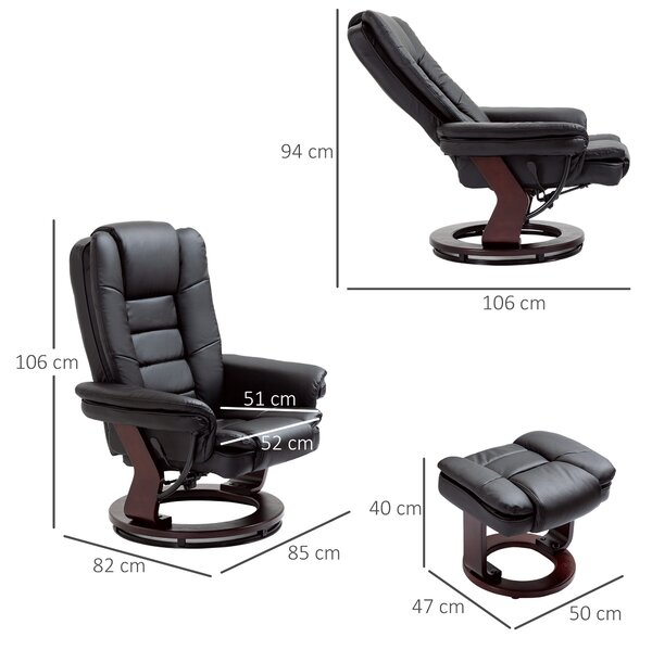 HOMCOM Set Poltrona Relax e Pouf Poggiapiedi, Girevole a 360° e Reclinabile, Similpelle PU|Aosom
