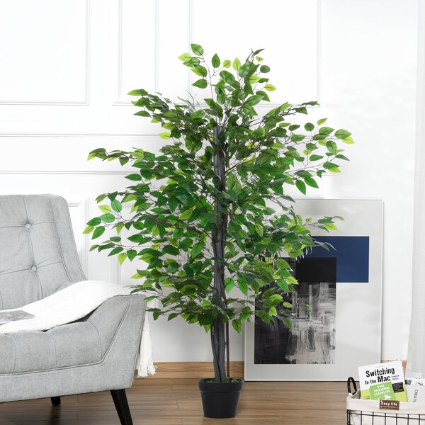 Outsunny Pianta Finta da Interno in Vaso con 756 Foglie, Albero Baniano Artificiale H145cm, Verde|Aosom