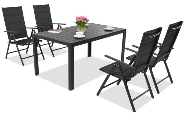 Mobili da giardino in alluminio Polywood Verona per 4 persone Garden Point nero