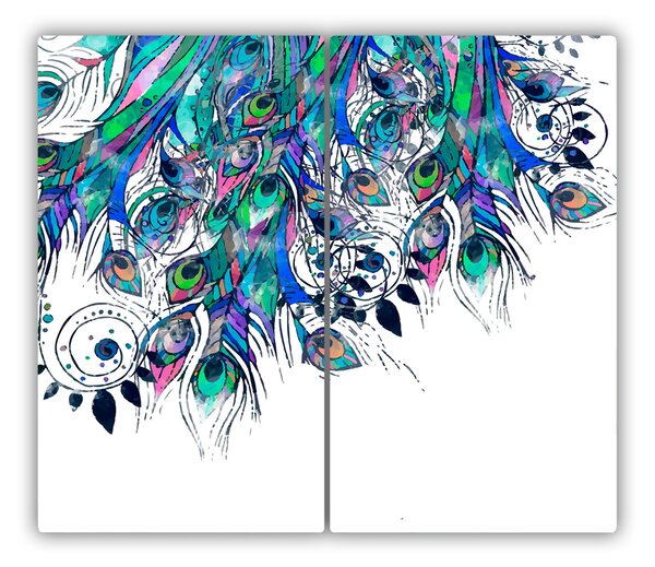 Tagliere in vetro temperato Piume di pavone 60x52 cm