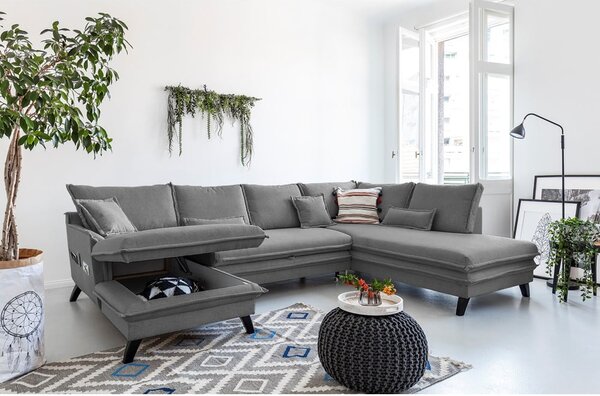 Divano letto grigio a "U", angolo destro Charming Charlie - Miuform