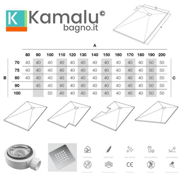 KAMALU - Piatto doccia pietra 80x100 colore tortora | KAM-CP100