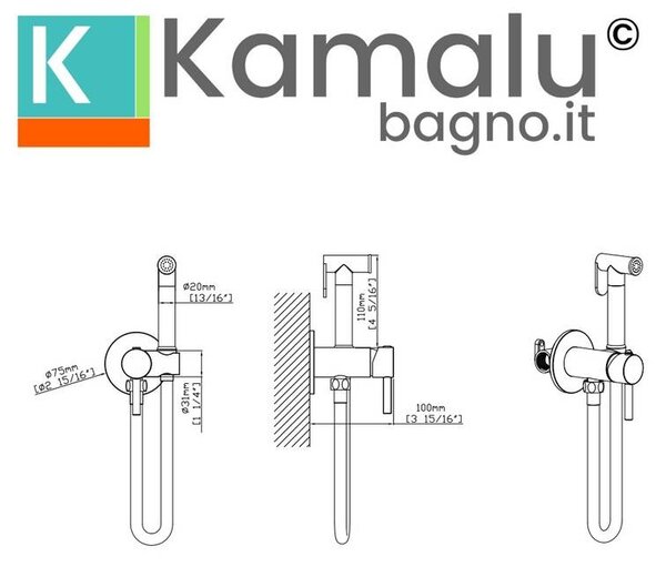 Miscelatore bidet in acciaio inox da incasso con doccetta finitura gun metal | KAM-L GUN METAL - KAMALU