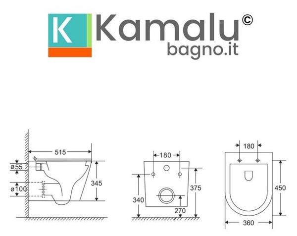 Kamalu wc sospeso senza brida sedile soft-close | klea-s