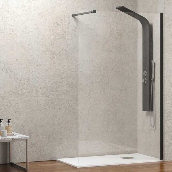 Kamalu parete doccia walk in 120 cm con profilo nero opaco kw-100b