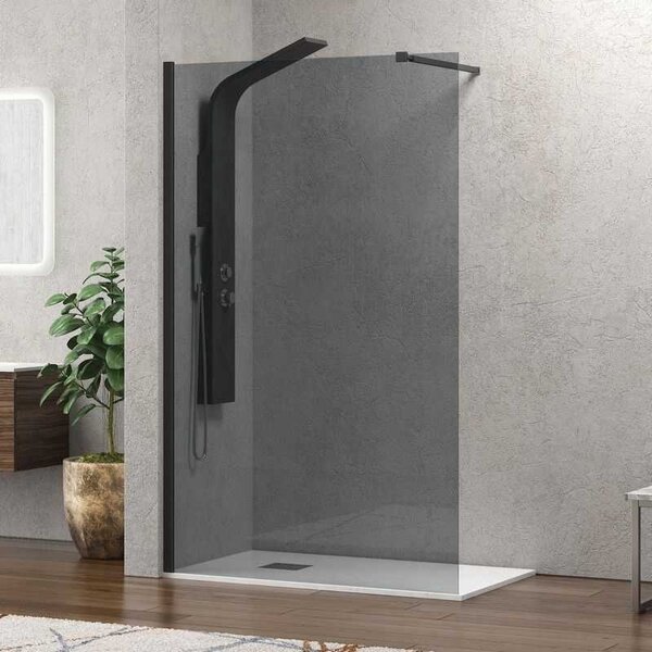 Kamalu parete doccia fissa 70 cm vetro fumè e profilo nero opaco anticalcare kw-100bf