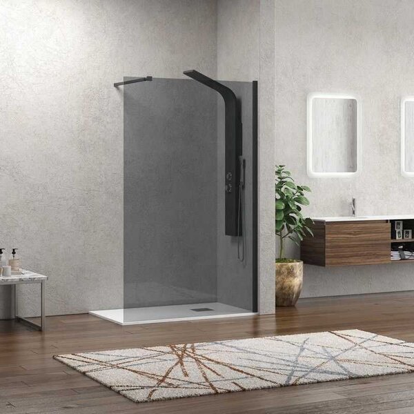 Kamalu parete doccia fissa 70 cm vetro fumè e profilo nero opaco anticalcare kw-100bf