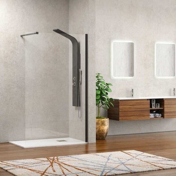 Kamalu parete doccia walk in 140 cm con profilo nero opaco kw-100b