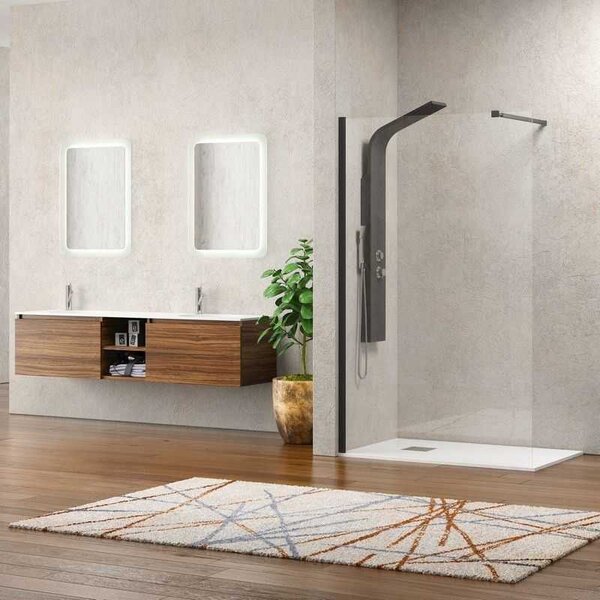 Kamalu parete doccia walk in 120 cm con profilo nero opaco kw-100b