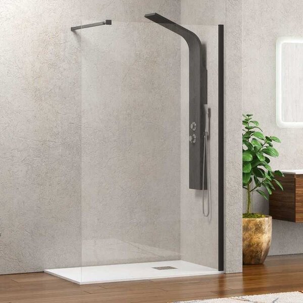 Kamalu parete doccia walk in 100 cm con profilo nero opaco kw-100b
