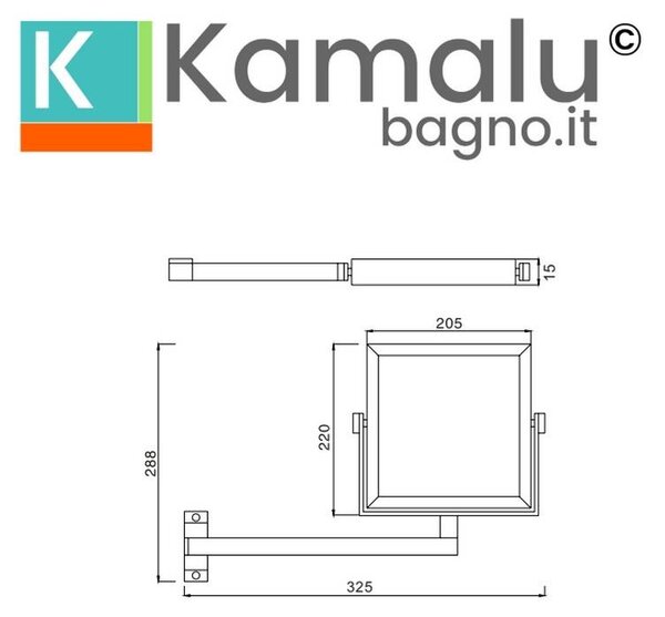 Specchio ingranditore orientabile 20x20cm per alberghi finitura cromata | SP-3592 - KAMALU