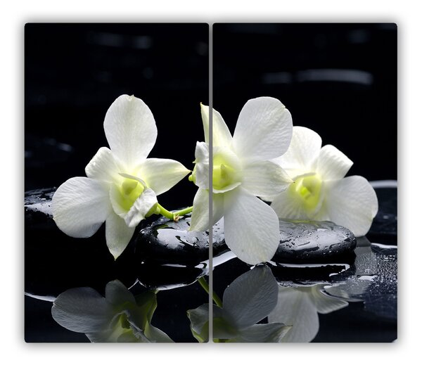 Tagliere in vetro Fiore di orchidea bianca 60x52 cm