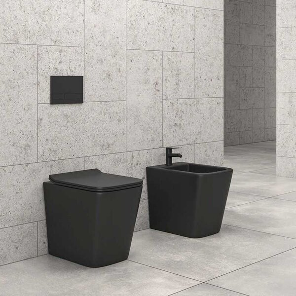 Kamalu wc filomuro salvaspazio rimless nero opaco con sedile soft-close | litos-tfsn
