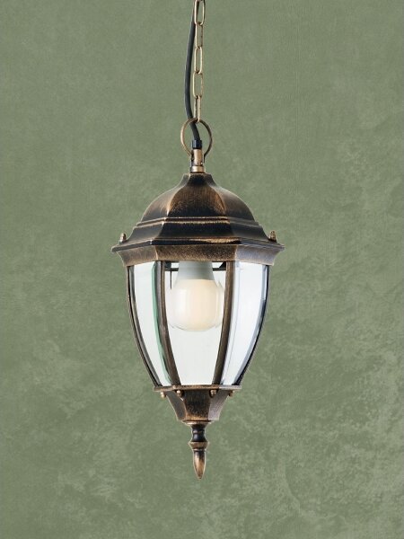 Redo 9607 - Lampadario da esterno a sospensione con catena SEVILLA 1xE27/42W/230V IP44 oro/patina