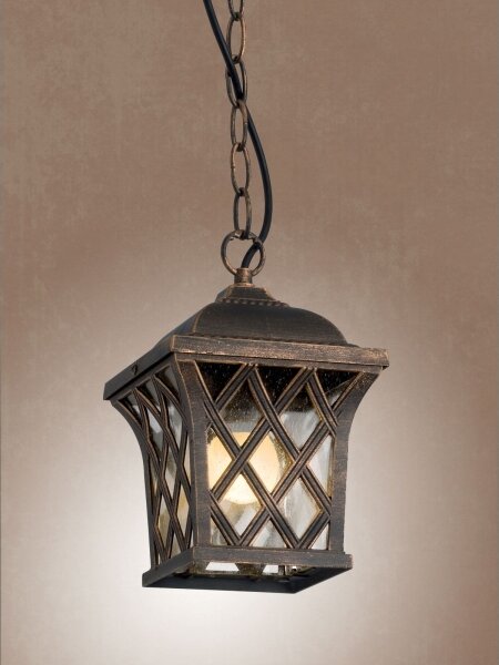 Redo 9952 - Lampadario da esterno a sospensione con catena BREMEN 1xE27/42W/230V IP23 oro/patina