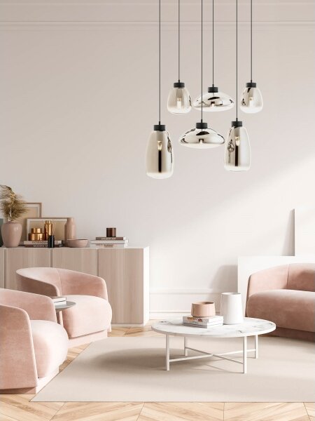 Redo 01-3212 - Lampadario a sospensione con filo LUKE 6xE27/42W/230V nero