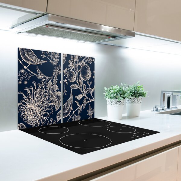 Tagliere in vetro temperato Fiori e uccelli 60x52 cm