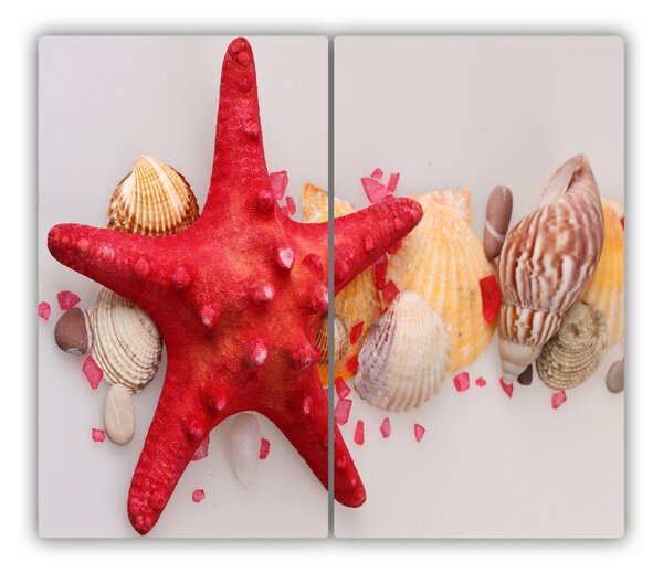 Tagliere in vetro Starfish e conchiglie 60x52 cm