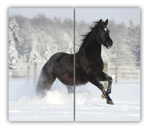 Tagliere in vetro temperato Cavallo di neve al galoppo 60x52 cm
