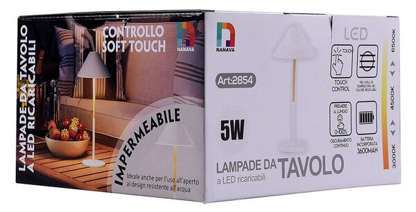 Lampada da tavolo Led touch Nam Bianca 5W portatile a batteria ricaricabile USB Dimmerabile Wisdom