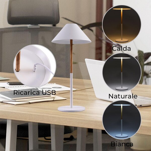 Lampada da tavolo Led touch Nam Bianca 5W portatile a batteria ricaricabile USB Dimmerabile Wisdom