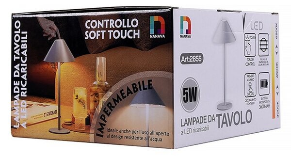 Lampada da tavolo Led touch Nam Grigia 5W portatile a batteria ricaricabile USB Dimmerabile Wisdom