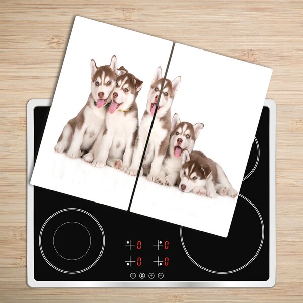 Tagliere in vetro temperato Cuccioli husky 60x52 cm