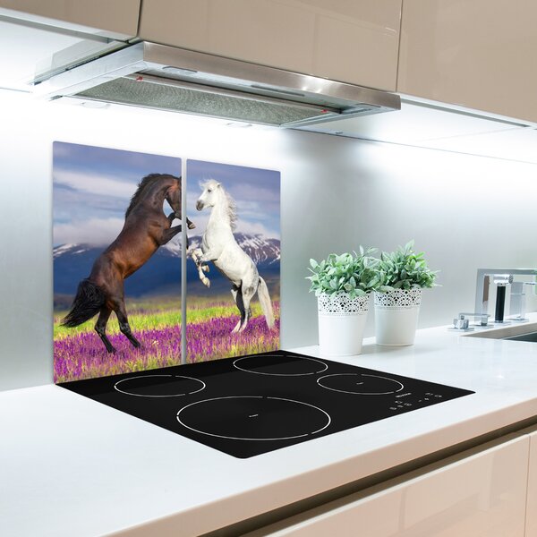 Tagliere in vetro temperato Combattere le montagne dei cavalli 60x52 cm