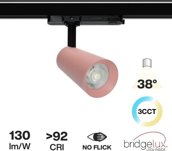 Faro LED 30W Trifase Rosa CRI92 CCT Bianco Variabile 38° Bridgelux LED Colore Bianco Variabile CCT