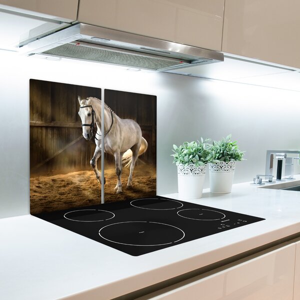 Tagliere in vetro temperato Cavallo bianco nella stalla 60x52 cm
