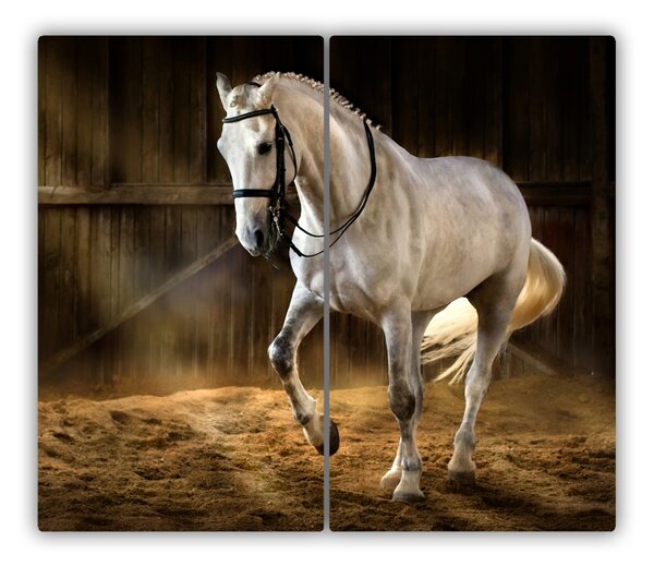 Tagliere in vetro temperato Cavallo bianco nella stalla 60x52 cm