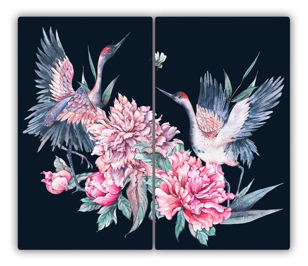 Tagliere in vetro Gru e peonie 60x52 cm