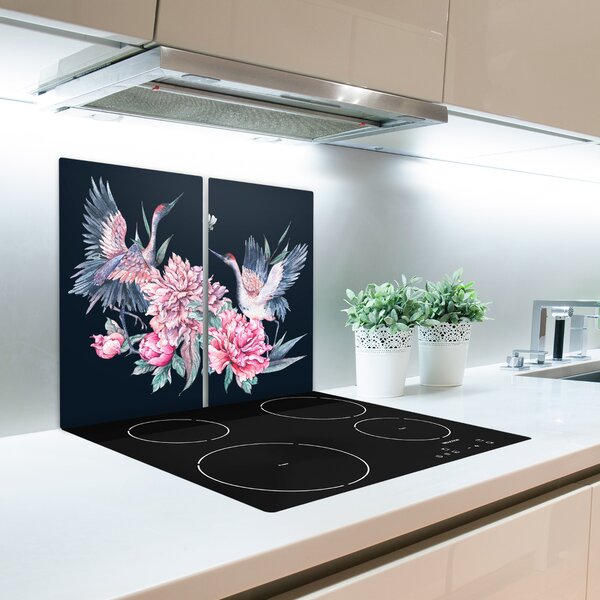 Tagliere in vetro Gru e peonie 60x52 cm