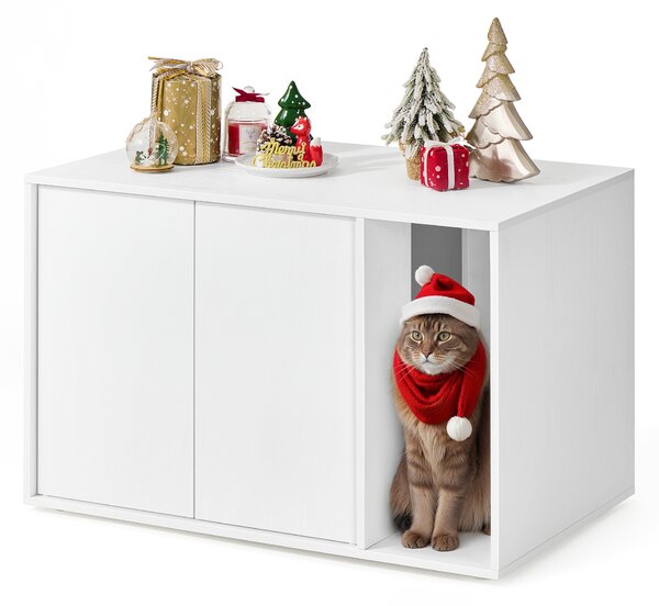 SONGMICS HOME Litter box con sportelli ad apertura automatica, montaggio senza attrezzi, per gatti di taglia grande, mobile per lettiera bianco neve