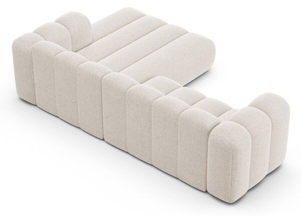 Divano angolare color crema (con penisola a destra/con chaise lounge) con rivestimento in ciniglia Lupine – Micadoni